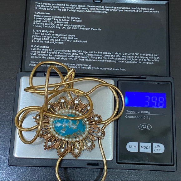 Vintage Cabochon Pearl Rhinestones Sunburst Pendant Round Snake Chain Necklace - Picture 5 of 12